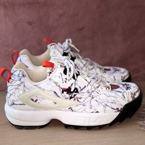 Fila White and Cream Patterned Sneakers